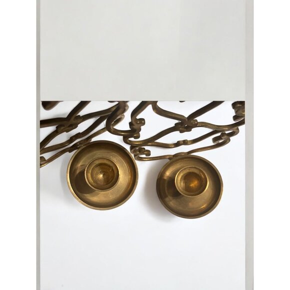 Pair Of Vintage Brass Wall-Mounted Candle Holders With Ornate Heart Designs - Picture 5 of 6